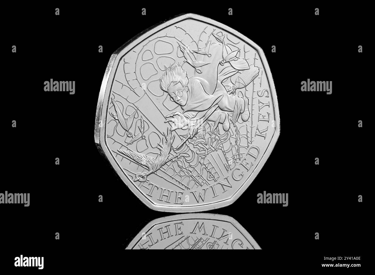 Harry Potter 'The Winged Keys 2024 50-Pence-Münze der Royal Mint Stockfoto