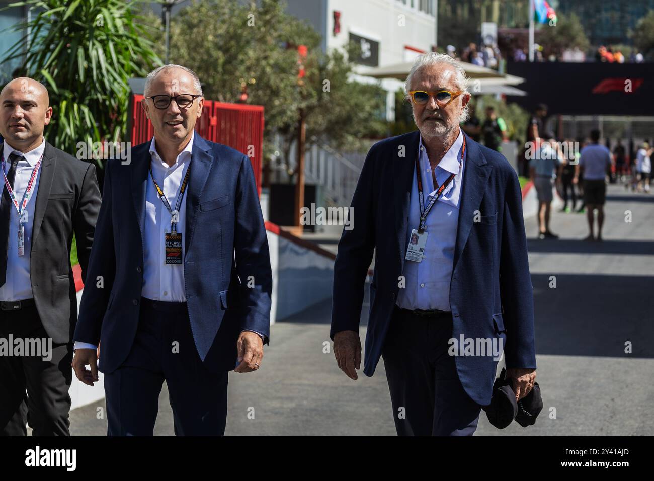 Baku City Circuit, Baku, Aserbaidschan. 15.September 2024; Stefano Domenicali und Flavio Briatore während des Grand Prix von Aserbaidschan Credit: Jay Hirano/AFLO/Alamy Live News Stockfoto