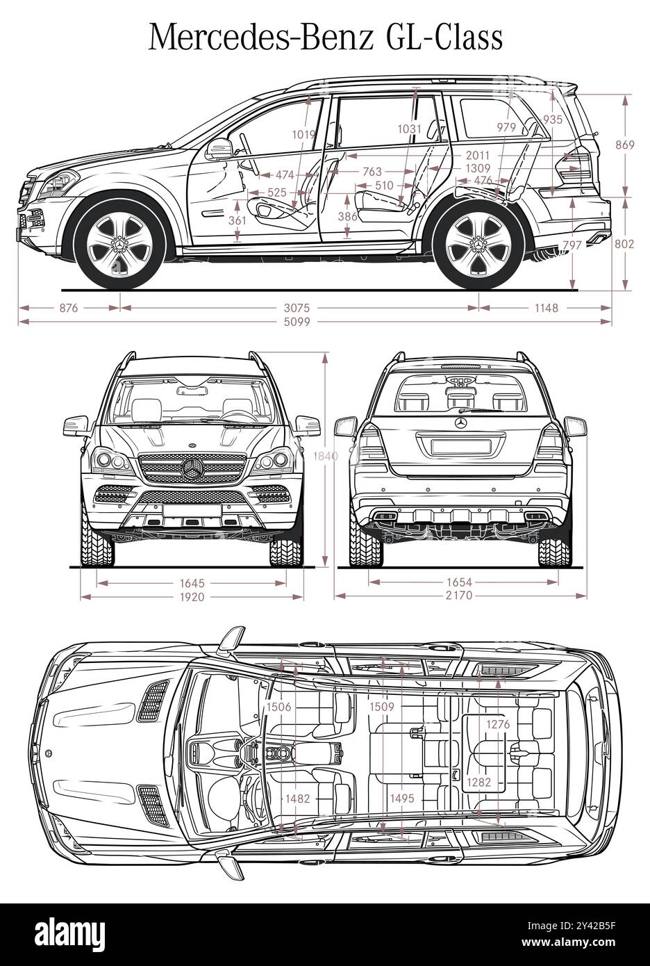2011 Mercedes-Benz GL-Klasse Pkw-Blauplan Stock Vektor
