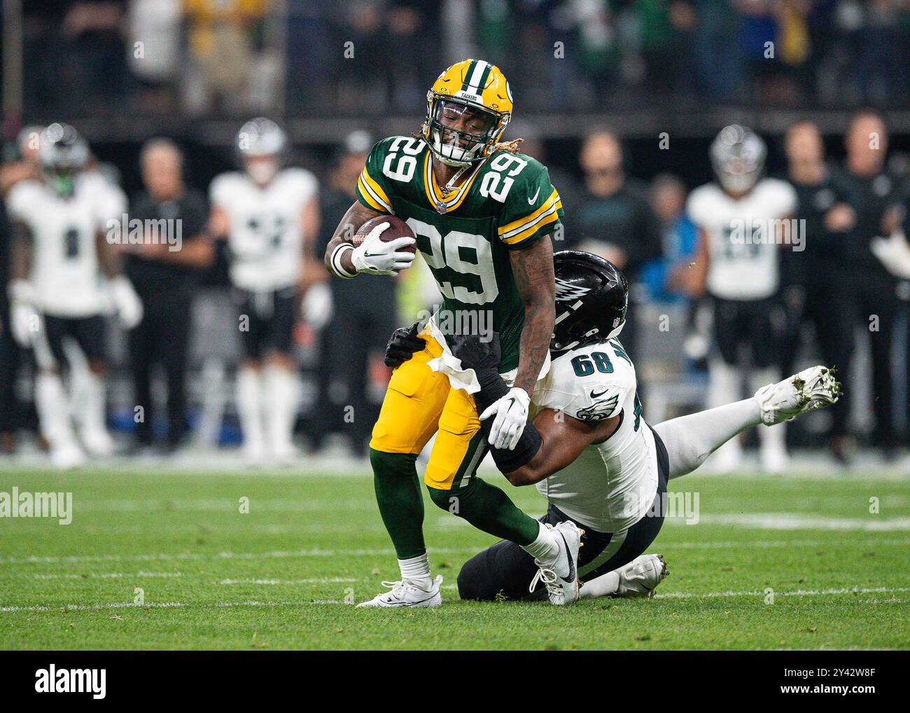 6. September 2024: Arena Corinthians, Sao Paulo:, Brasilien: NFL International Football, Philadelphia Eagles versus Green Bay Packers: Xavier McKinney von Green Bay Packers, durante a partida entre Philadelphia Eagles e Green Bay Packers, pela semana 1 da NFL 2024/2025, na Neo Química Arena, nesta sexta 06. Stockfoto