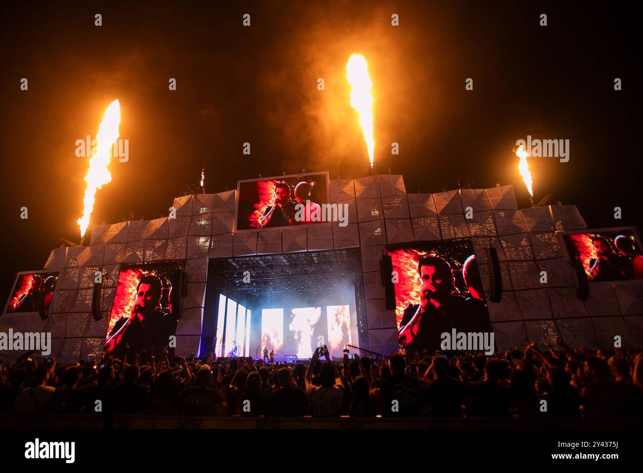 The American heavy metal band Avenged Sevenfold performs during the Rock in Rio music festival in Rio de Janeiro, Monday, Sept. 16, 2024. (AP Photo/Bruna Prado) Stockfoto