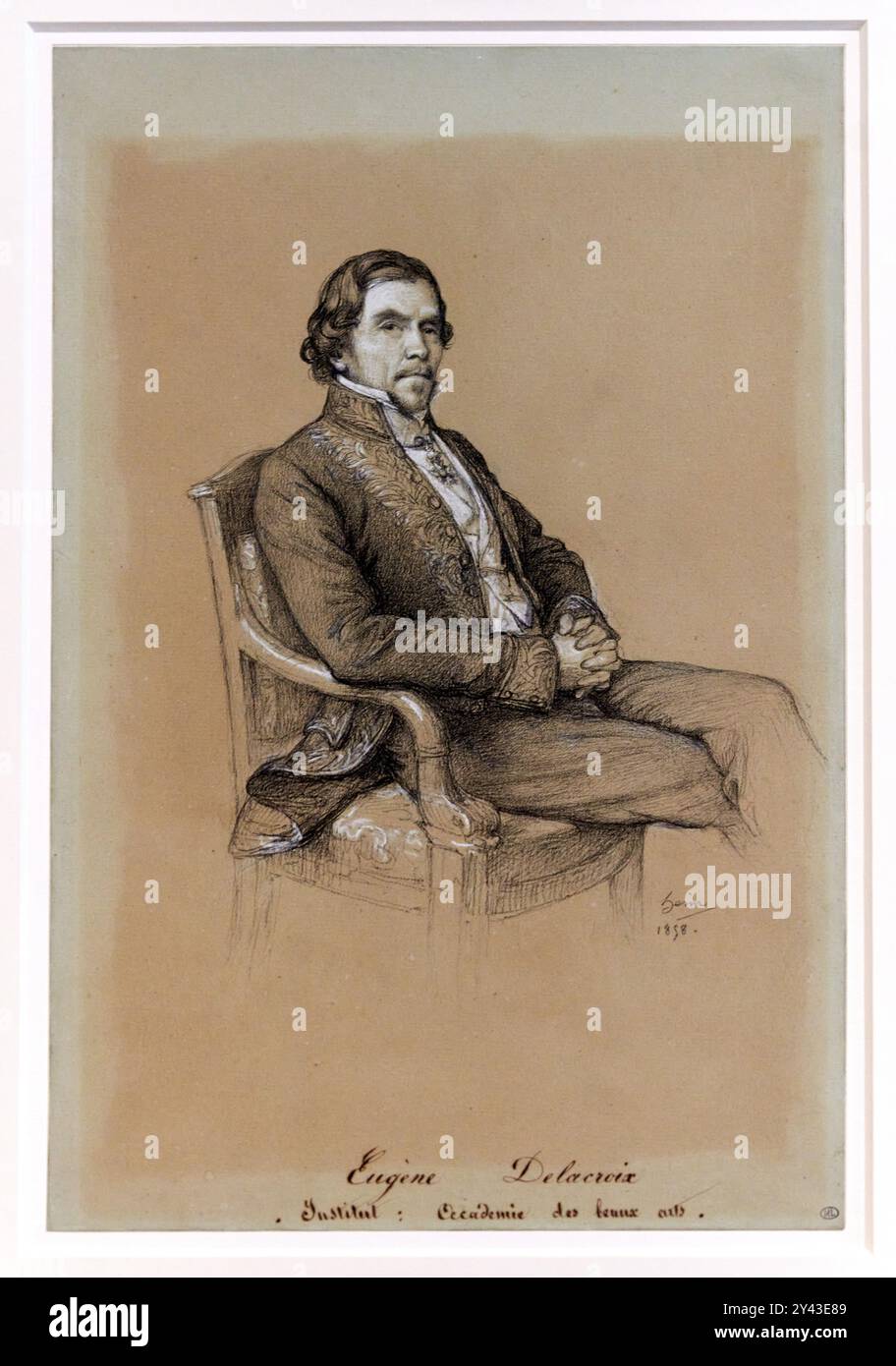 Porträt von Monsieur Delacroix, 1858, Schwarze Kreide und weiße Highlights auf grauem Papier, FRANCOIS-JOSEPH HEIM, (1787-1865), Eugène Delacroix Museum, Pari Stockfoto