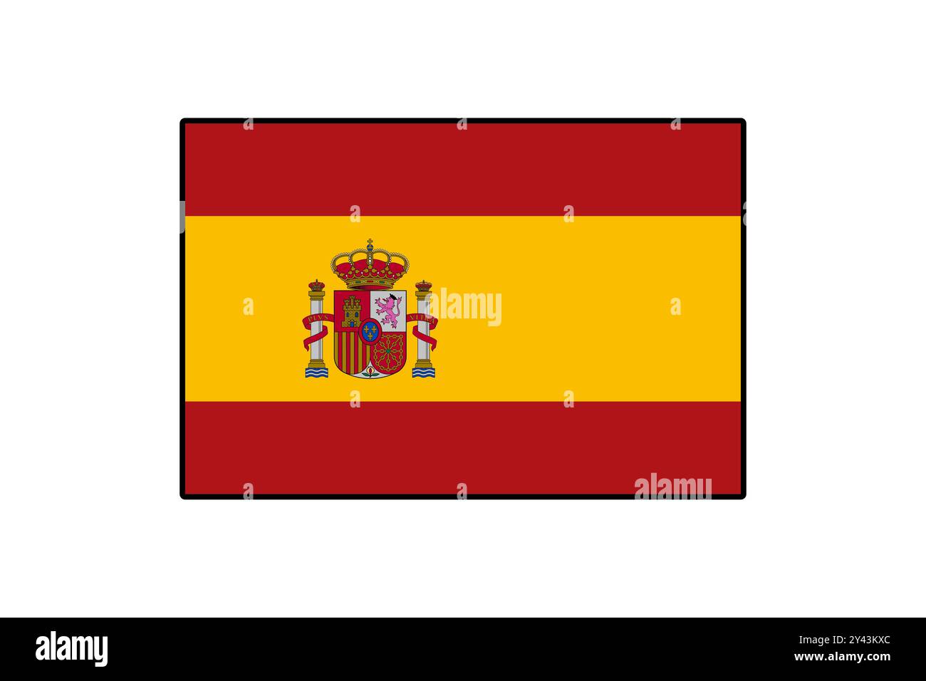 Eine grafische Darstellung der Nationalflagge Spaniens zeigt horizontale Streifen in Rot und Gelb mit dem Wappen des Landes in der Mitte. Das Design betont nationalen Stolz und Identität. Stock Vektor