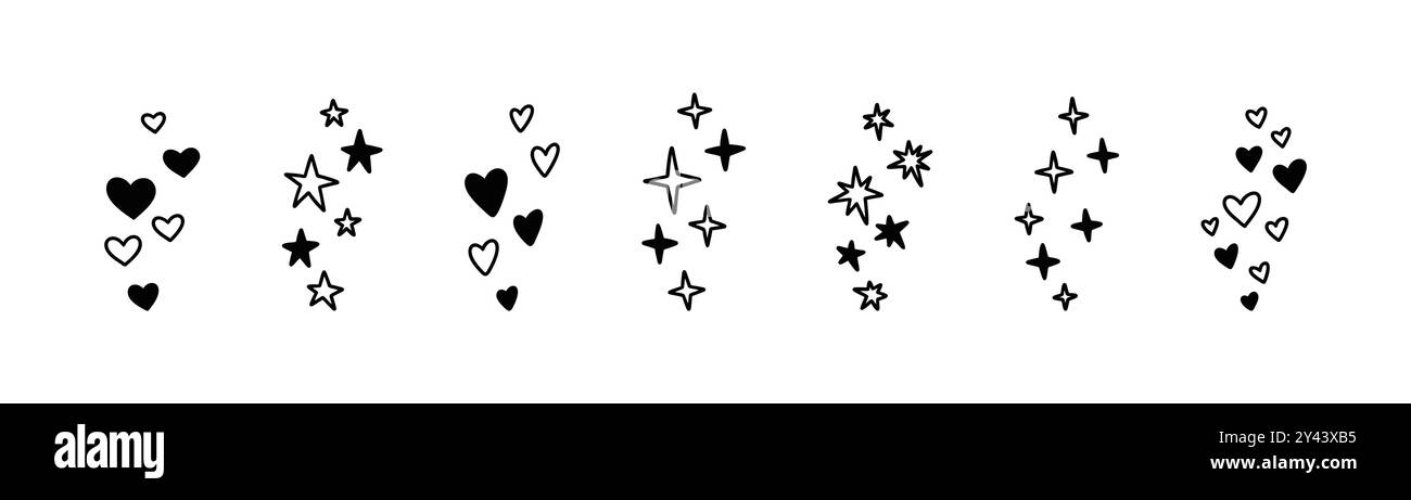 Handgezeichnet wie Reaktion für Livestreams, Blogs, Kommentare, Social Media Posts. Handschriftenherzen, Sterne, Funken, Glitzer. Doodle Vector illustr Stock Vektor