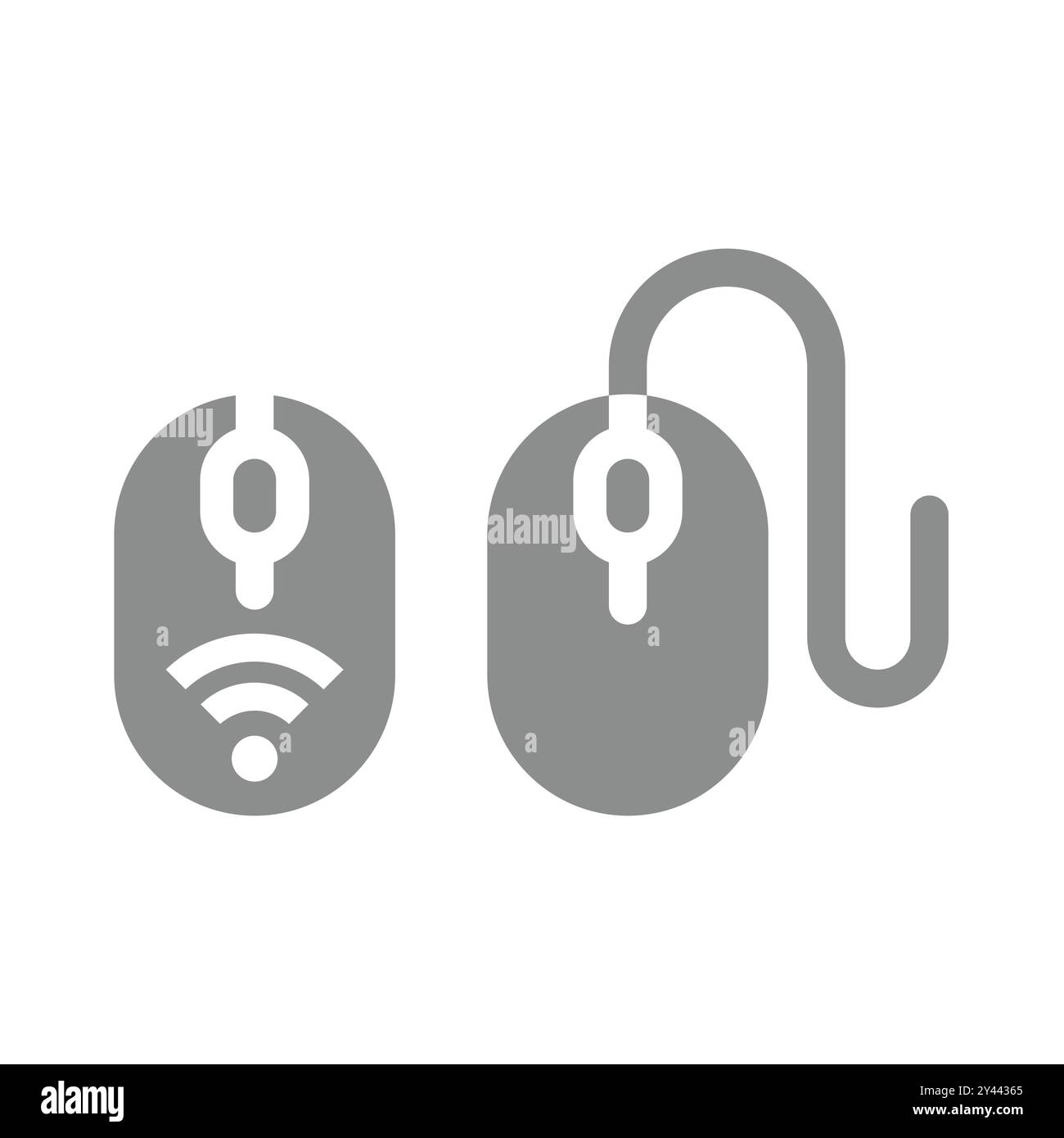 Computermaus, Kabel und drahtloser Vektor. Maus mit Kabel- oder bluetooth-Symbol. Stock Vektor