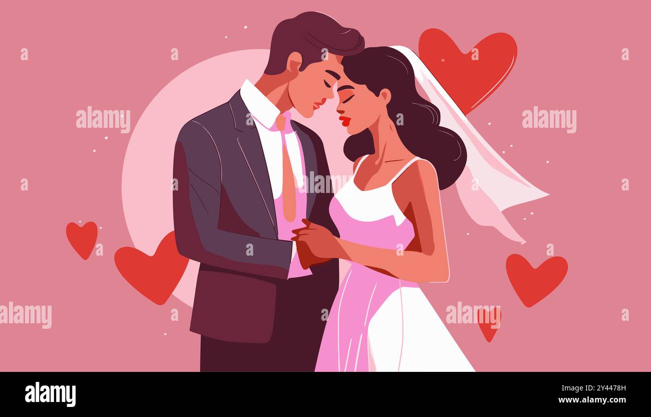 Halbflache farbige Rasterzeichen für Heiratsanträge Stockfoto