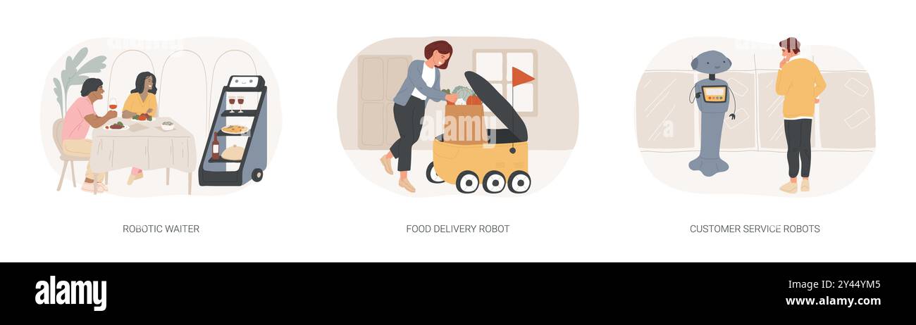 Serviceroboter isolierte Zeichentrickvektorillustrationen se Stock Vektor