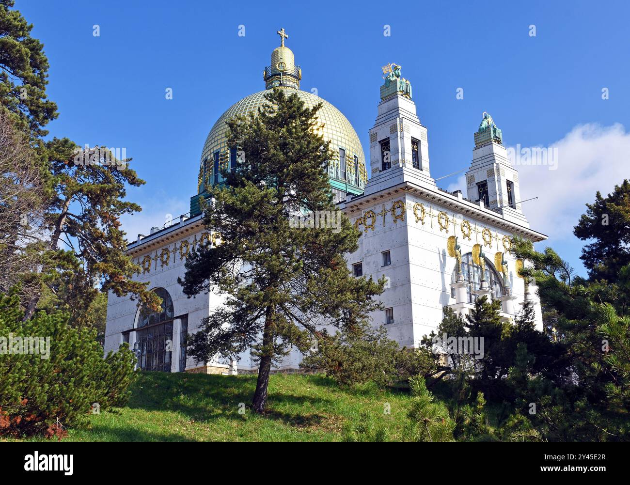 Das wundervolle Jugendstilgebäude, Kirche am Steinhof, Kirche St. Leopold, Oratorium des Otto-Wagner-Spitals, Wien, Architekt Otto Wagner, erbaut 1903-7 Stockfoto