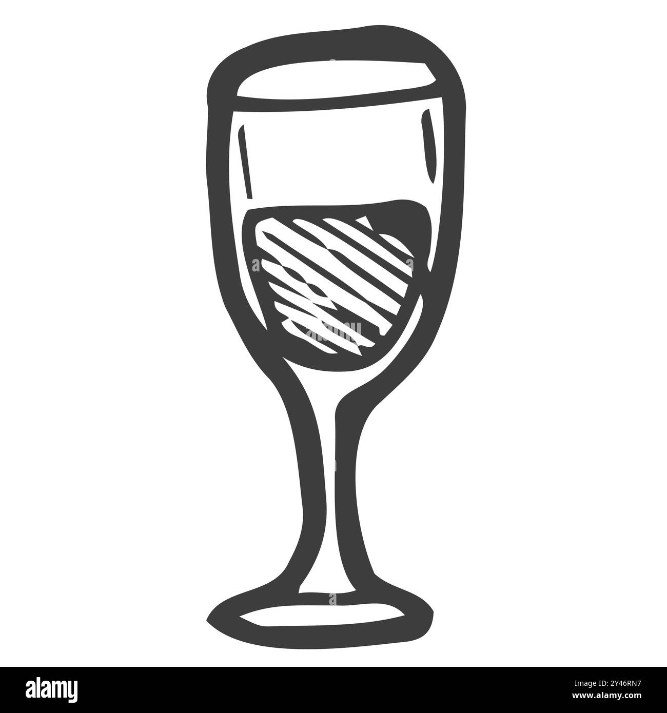 Weinglas. Illustration. Weinherstellung Produkte im Skizzenstil.Vektordarstellung auf isoliertem Hintergrund. Klassisches alkoholisches Getränk. Stock Vektor
