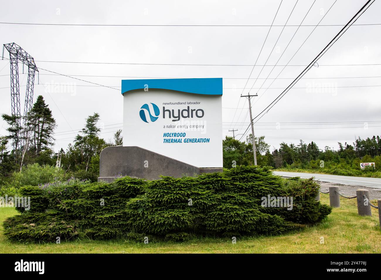 Schilder für das Newfoundland Labrador Hydro an der Thermal Plant Road in Holyrood, Neufundland und Labrador, Kanada Stockfoto