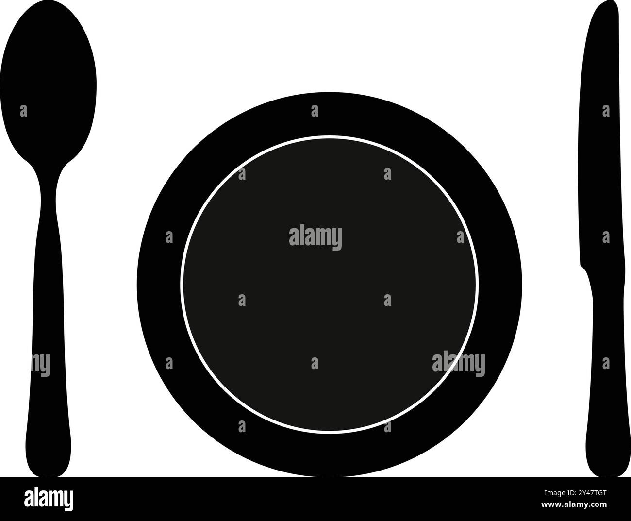 Lebensmittelsymbol, Löffel und Teller, Messer und Teller, Abendessen, Restaurant Symbol, Geschirr-Set, Tischgeschirr-Symbol Stock Vektor