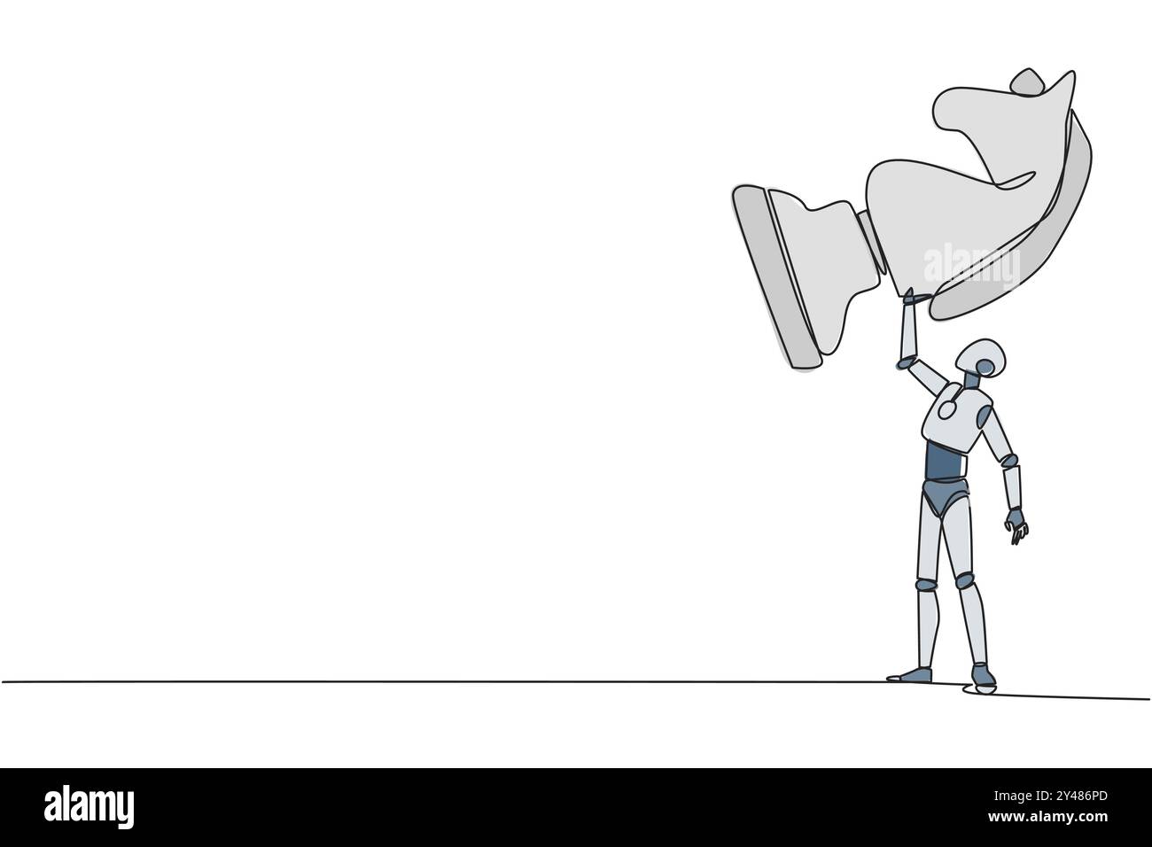 Eine einzige Linie zeichnen intelligente, starke Roboterhaltung, Heben des Pferdeschachs. Erfolgreiche Unternehmergeist-Taktiken, Strategie, Überlegenheit in Unternehmen Stock Vektor