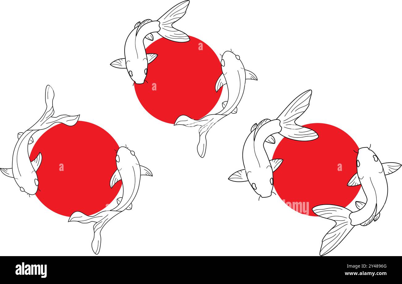 Chinesisches Fischsymbol. Unterwasser mit Thunfisch- oder Koi-Symbol. Aqua Meereslebewesen mit traditionellem goldenem Karpfenvektorzeichen. Chinesischer Koi-Fischschnur Stock Vektor