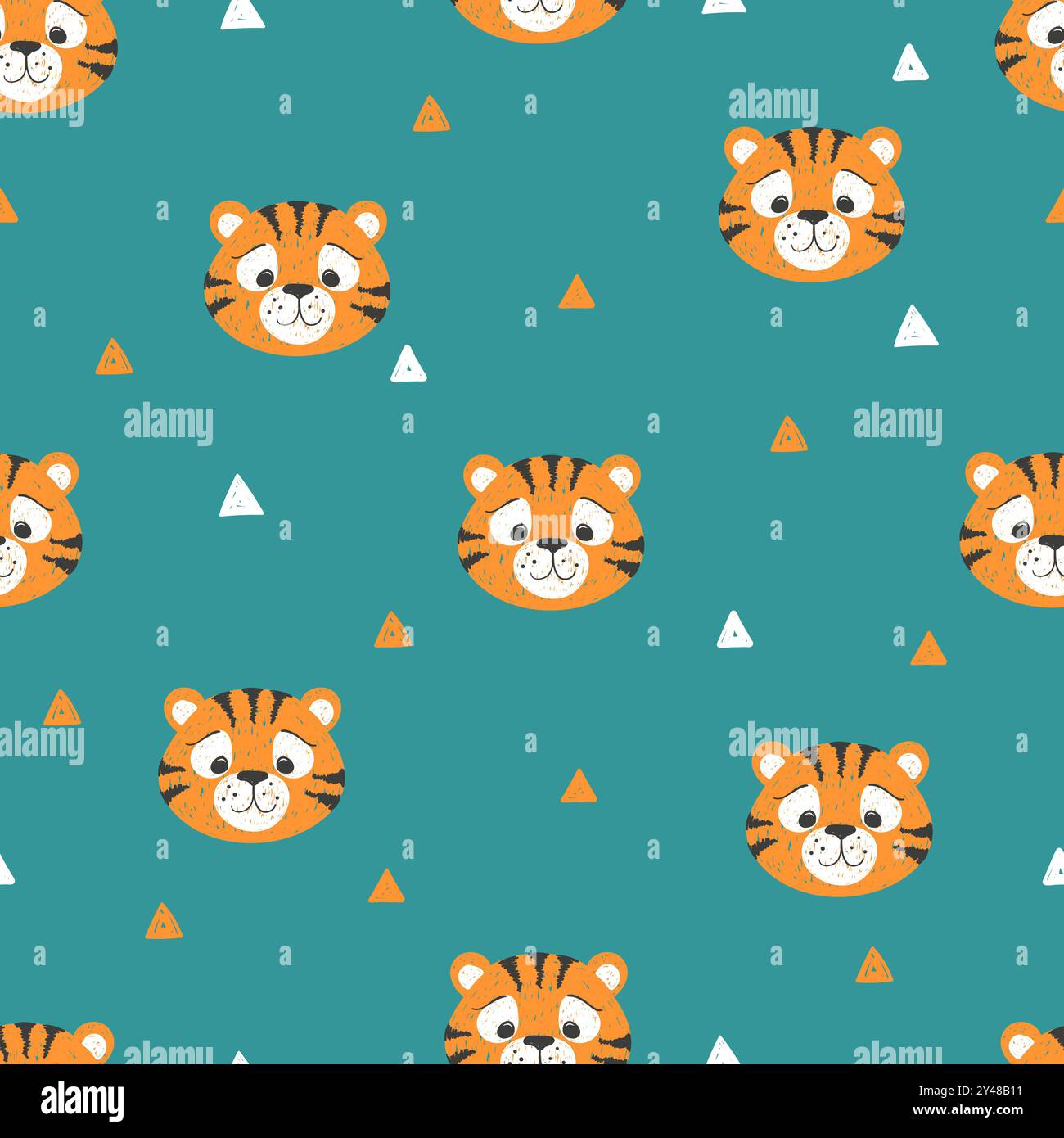 Niedliches nahtloses Tiger-Muster. Hintergrund der Zeichentricktiere. Vektor-Babydruck Stock Vektor