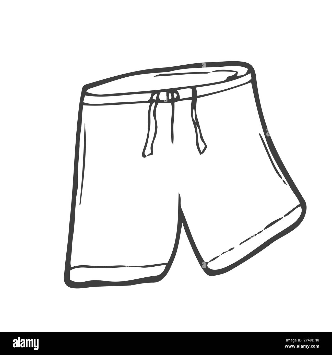 Doodle-Sportshorts im Vektor. Hand gezeichnete Mann Badehose im Vektor. Kritzele Strandkleidung im Vektor Stock Vektor