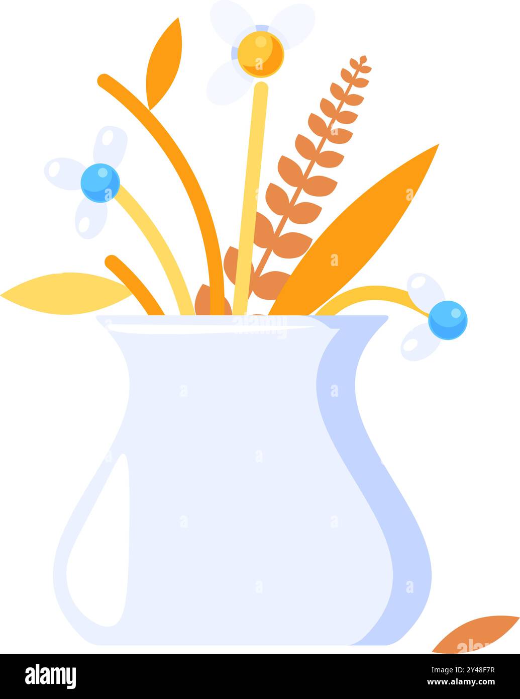 Vektor-Grafik-Illustration von herbstlichen Wildblumen in einer Vase in einem lebhaften soliden Cartoon-Stil. Herbstdekoration. Flüchtige Natur der Schönheit, Traurigkeit Stock Vektor