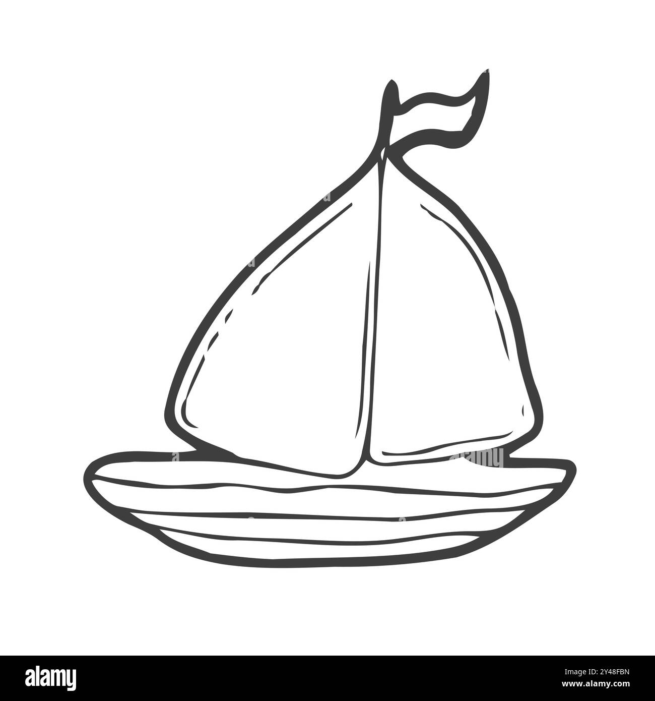 Handgezeichnetes Segelboot isoliert auf weißem Hintergrund. Vektor-Umriss-Illustration Boot im Doodle-Stil. Designyacht für Karte, Banner, Logo, Druck, Backdr Stock Vektor