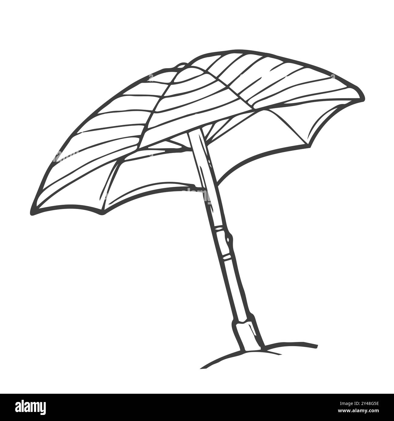 Handgezeichneter Strandschirm Icon Designvorlage. Vektorskizze Kritzelillustration isoliert auf weißem Hintergrund. Sommerurlaub und Freizeit Symbol. Pe Stock Vektor