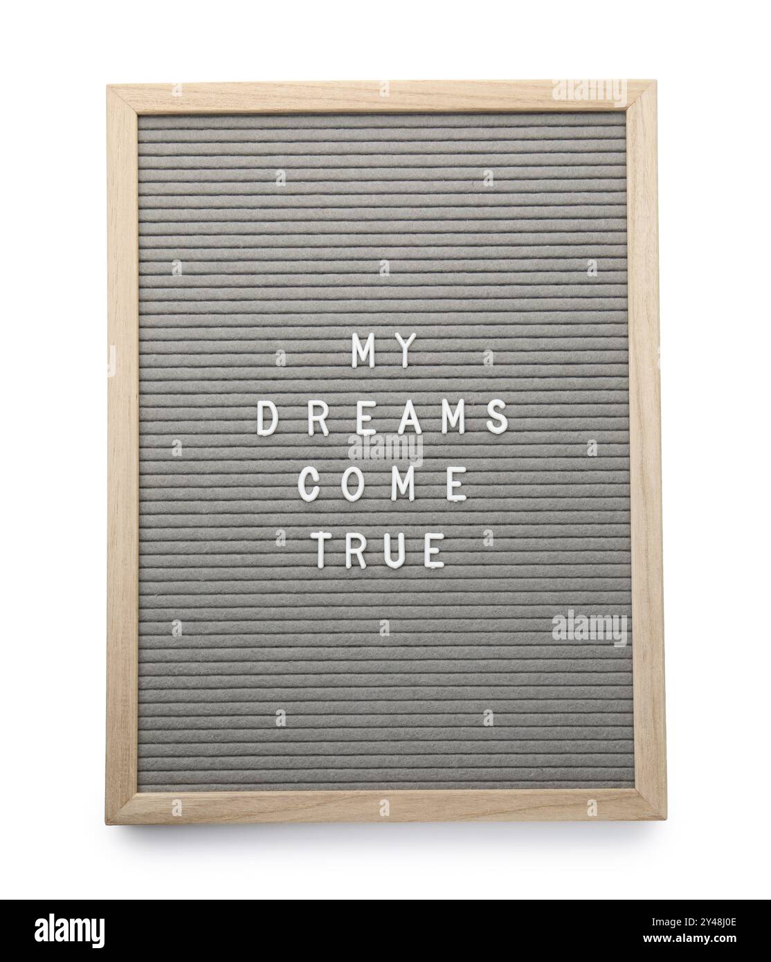 Brieftafel mit Phrase meine Träume werden wahr auf weißem Hintergrund, Draufsicht Stockfoto