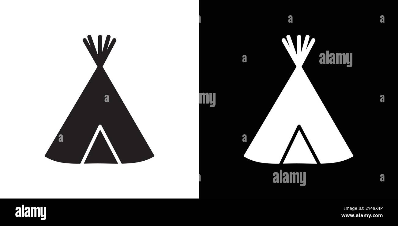 Tipi Icon Schwarzer Linie Kunstvektor in schwarz-weiß Umrisse Set Collection Zeichen Stock Vektor