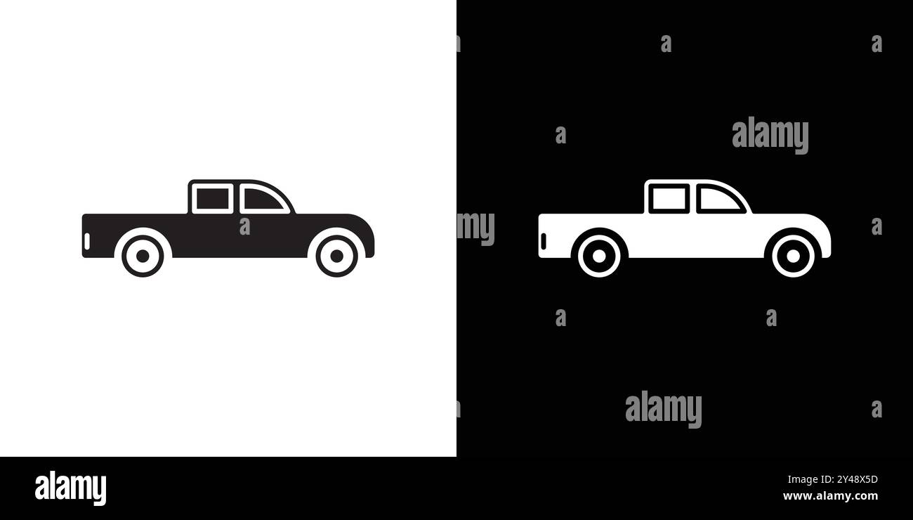 Pick-up-Truck-Symbol Schwarze Linie Kunstvektor in Schwarz-weiß-Umriss Set Sammlungsschild Stock Vektor