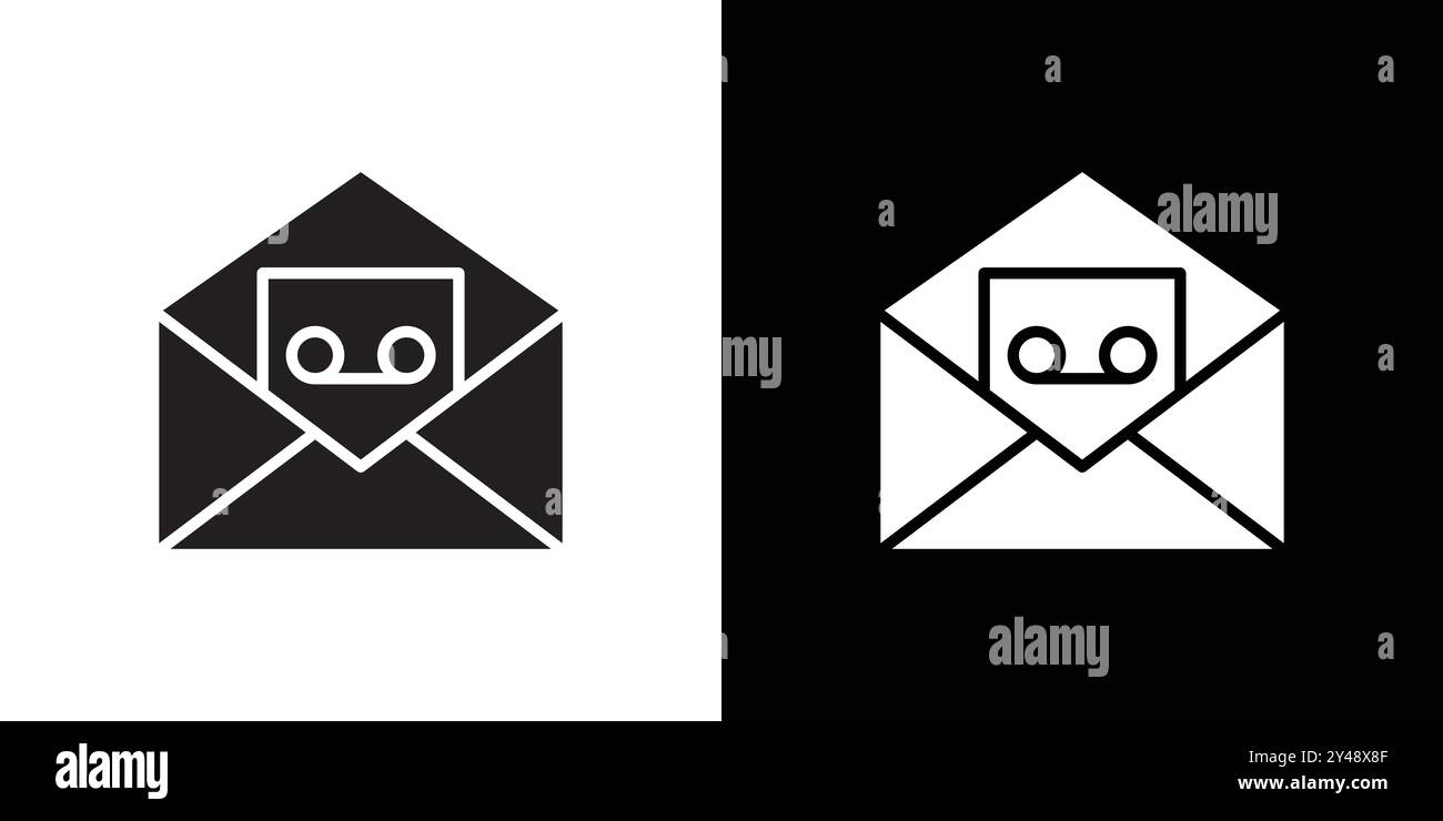 Voicemail-Symbol Schwarze Linie Kunstvektor in schwarz-weiß-Umrisse Set Collection-Schild Stock Vektor