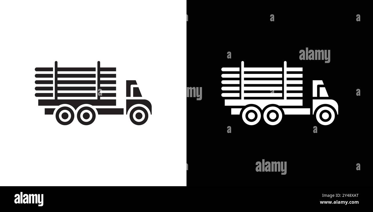 Holzwagen-Symbol Schwarzer Linie Kunstvektor in schwarz-weiß Umrissset Sammlungsschild Stock Vektor