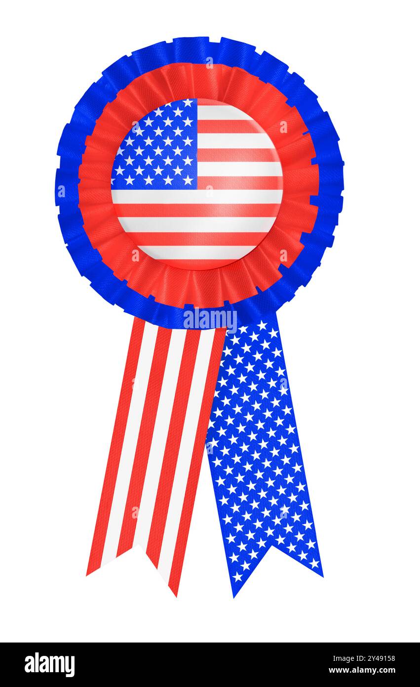 America Rosette Badge – USA Stars and Stripes, Made in United States of America Label, Design, Vorlage. Mit einem Kreis mit dem amerikanischen Stern-Spangl Stockfoto