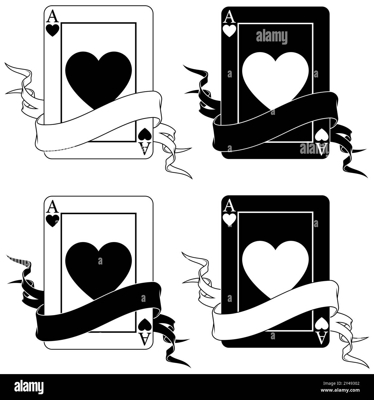 Vektordesign von Pokerkarten mit Bändern, Herzpokersymbolen Stock Vektor