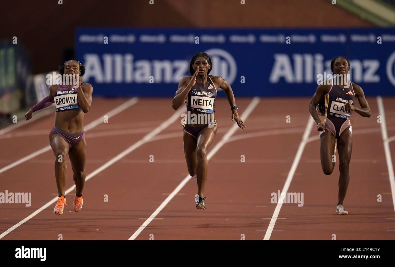 Brittany Brown und Tamara Clark aus den USA, Daryll Neita aus Großbritannien, die 200 m in der Memorial Van Damme Diamond League antraten Stockfoto