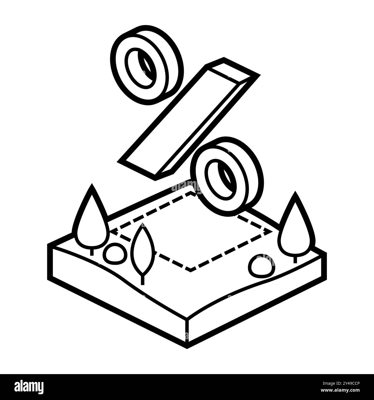 Bild des Grundstücks und des Prozentsatzes. Immobiliendarstellung im Isometrie-Stil. Stock Vektor