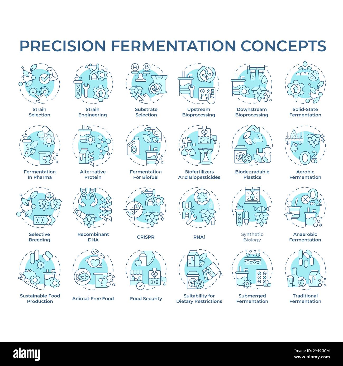 Präzise Fermentationssymbole in sanftem Blau Stock Vektor