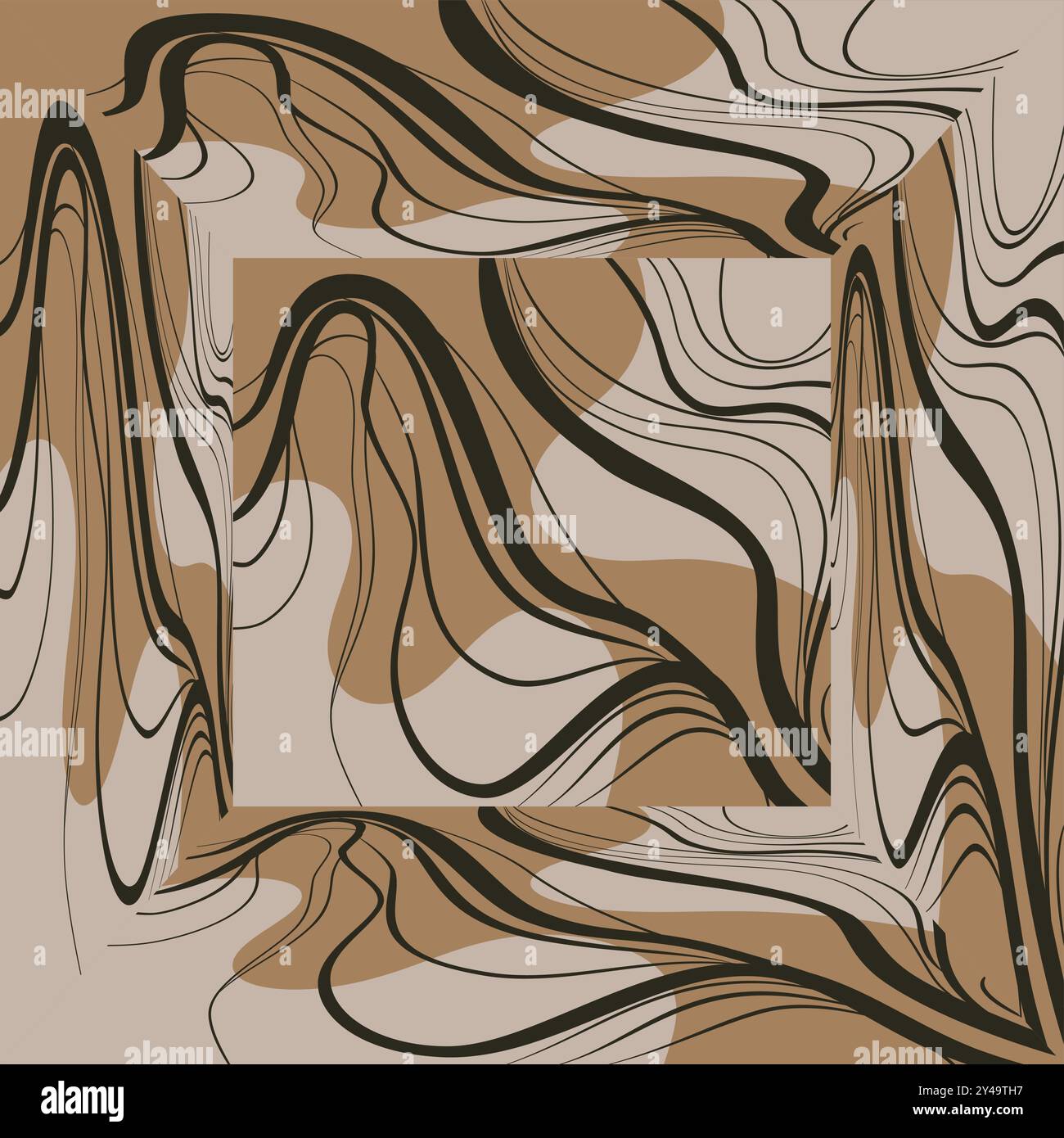Dieses abstrakte Kunstwerk verfügt über einen quadratischen Rahmen, der von komplizierten, wirbelnden Mustern umgeben ist Stock Vektor
