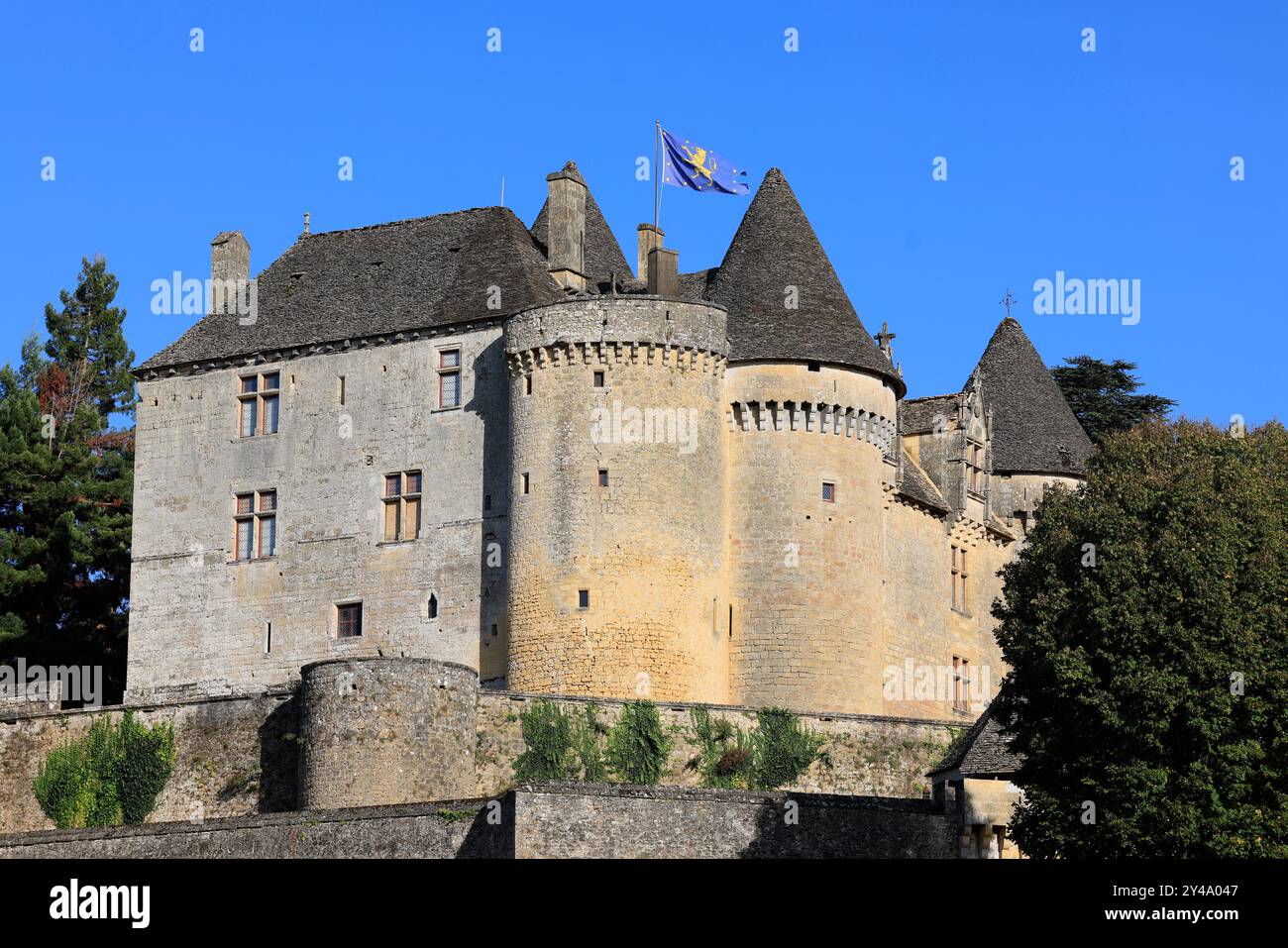 Die Festung von Fénelon in Périgord Noir. Geschichte, Kulturerbe, Tourismus, Film und Fernsehen. Sainte-Mondane, Dordogne, Périgord, New Aquitai Stockfoto