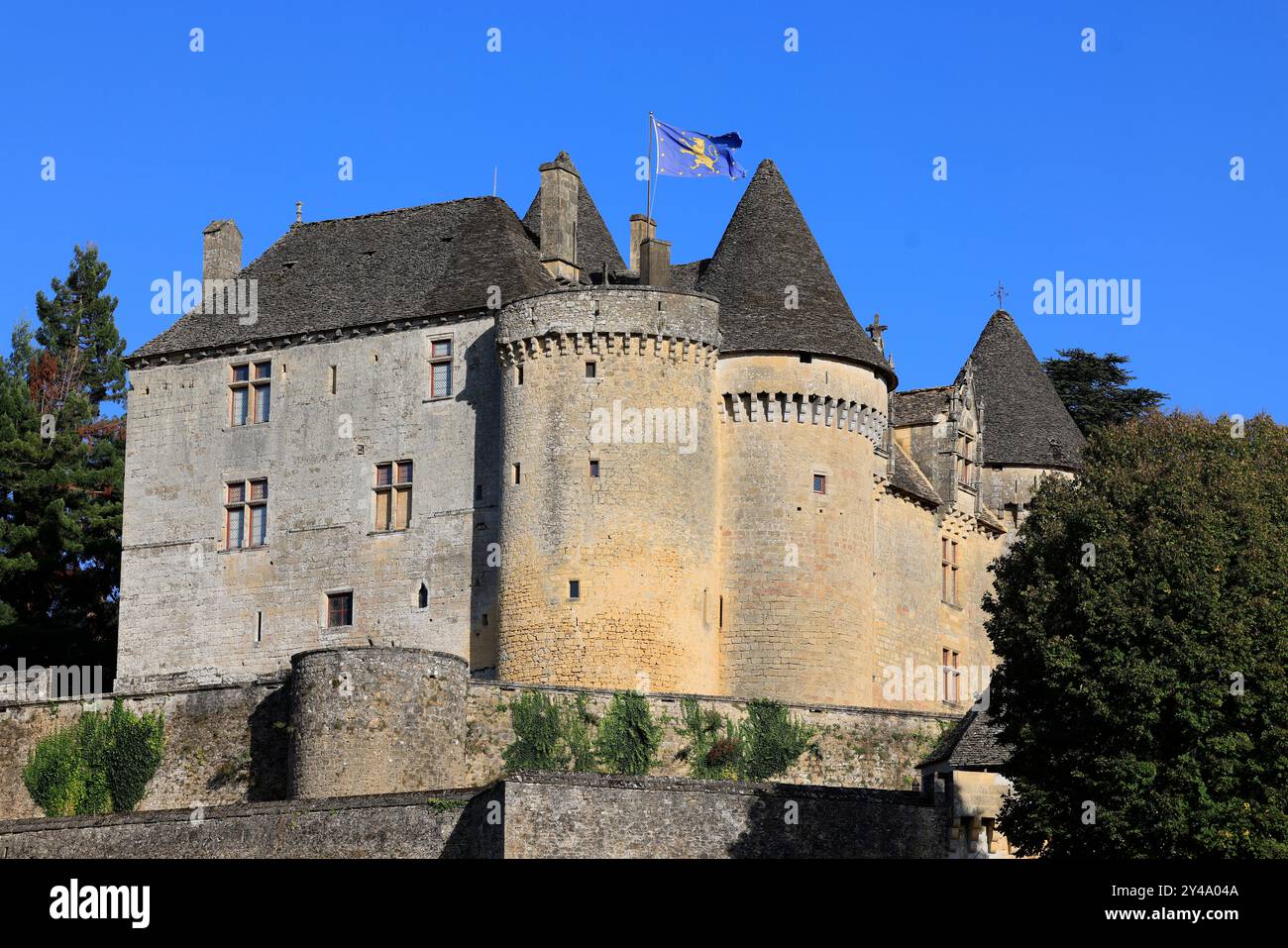 Die Festung von Fénelon in Périgord Noir. Geschichte, Kulturerbe, Tourismus, Film und Fernsehen. Sainte-Mondane, Dordogne, Périgord, New Aquitai Stockfoto