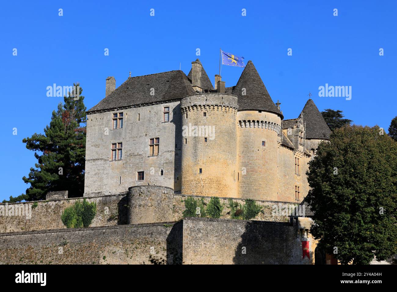 Die Festung von Fénelon in Périgord Noir. Geschichte, Kulturerbe, Tourismus, Film und Fernsehen. Sainte-Mondane, Dordogne, Périgord, New Aquitai Stockfoto