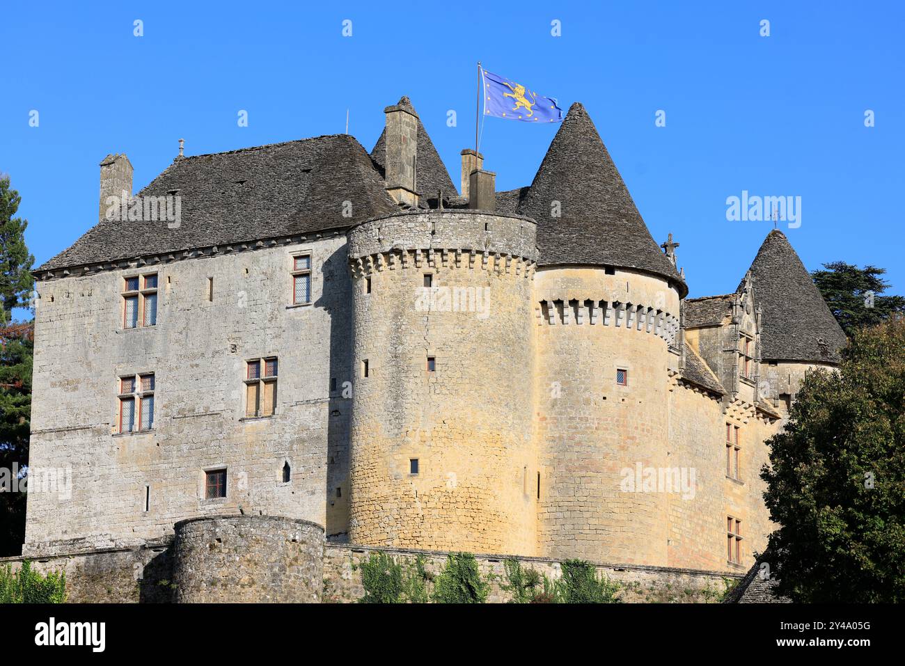 Die Festung von Fénelon in Périgord Noir. Geschichte, Kulturerbe, Tourismus, Film und Fernsehen. Sainte-Mondane, Dordogne, Périgord, New Aquitai Stockfoto