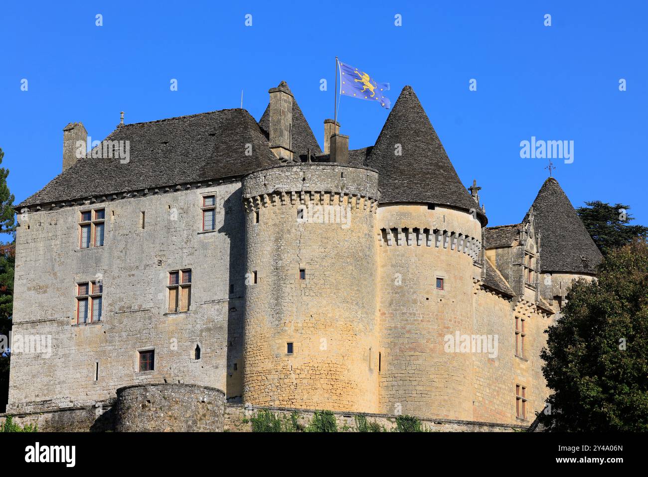Die Festung von Fénelon in Périgord Noir. Geschichte, Kulturerbe, Tourismus, Film und Fernsehen. Sainte-Mondane, Dordogne, Périgord, New Aquitai Stockfoto