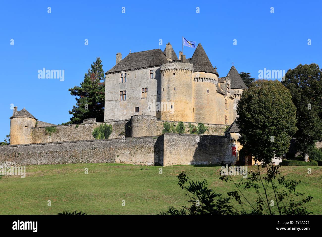 Die Festung von Fénelon in Périgord Noir. Geschichte, Kulturerbe, Tourismus, Film und Fernsehen. Sainte-Mondane, Dordogne, Périgord, New Aquitai Stockfoto