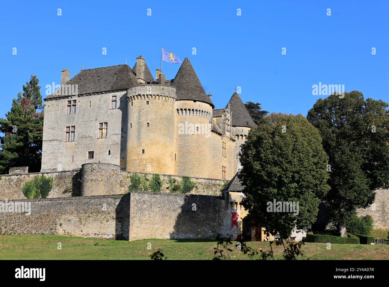 Die Festung von Fénelon in Périgord Noir. Geschichte, Kulturerbe, Tourismus, Film und Fernsehen. Sainte-Mondane, Dordogne, Périgord, New Aquitai Stockfoto