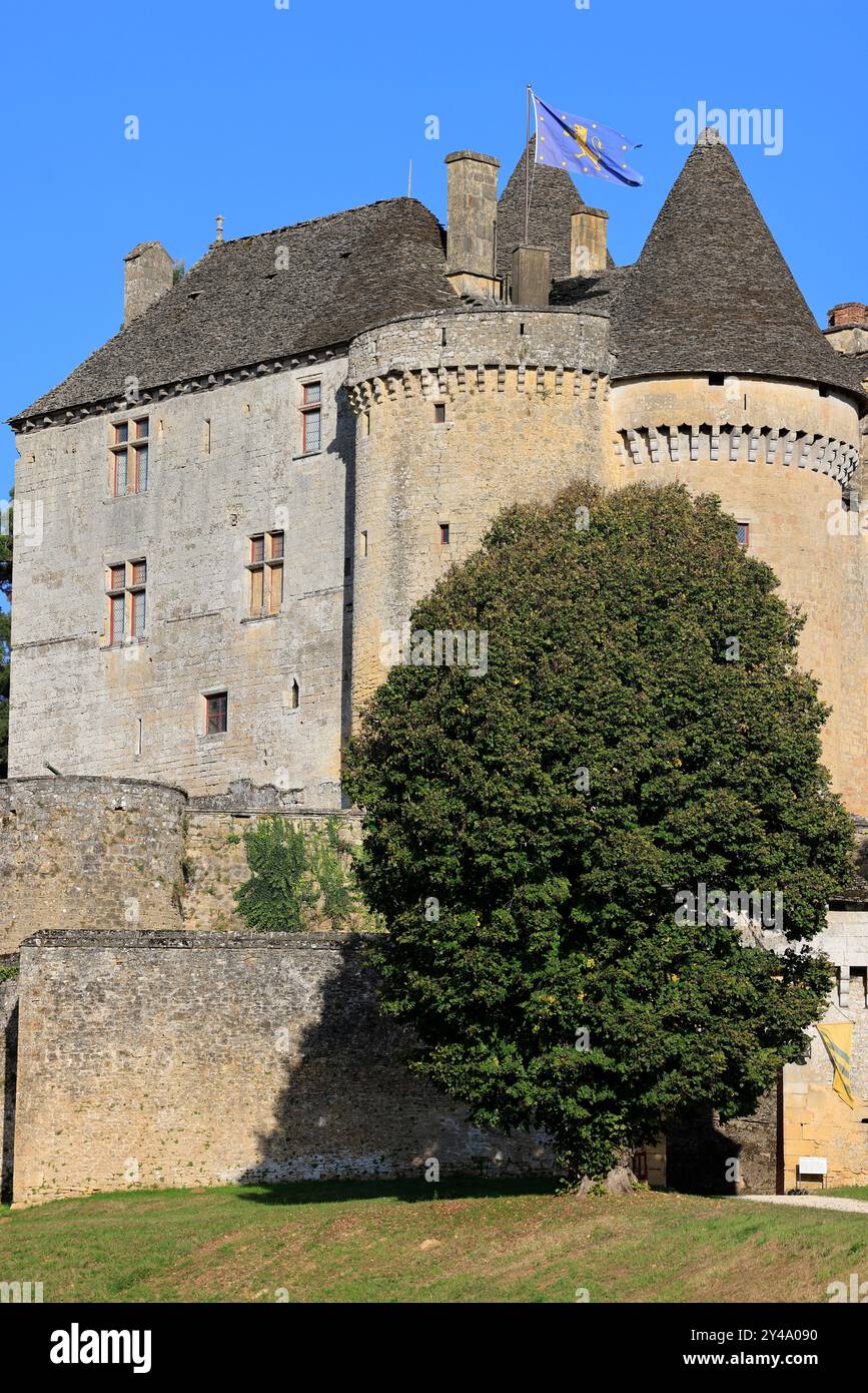 Die Festung von Fénelon in Périgord Noir. Geschichte, Kulturerbe, Tourismus, Film und Fernsehen. Sainte-Mondane, Dordogne, Périgord, New Aquitai Stockfoto