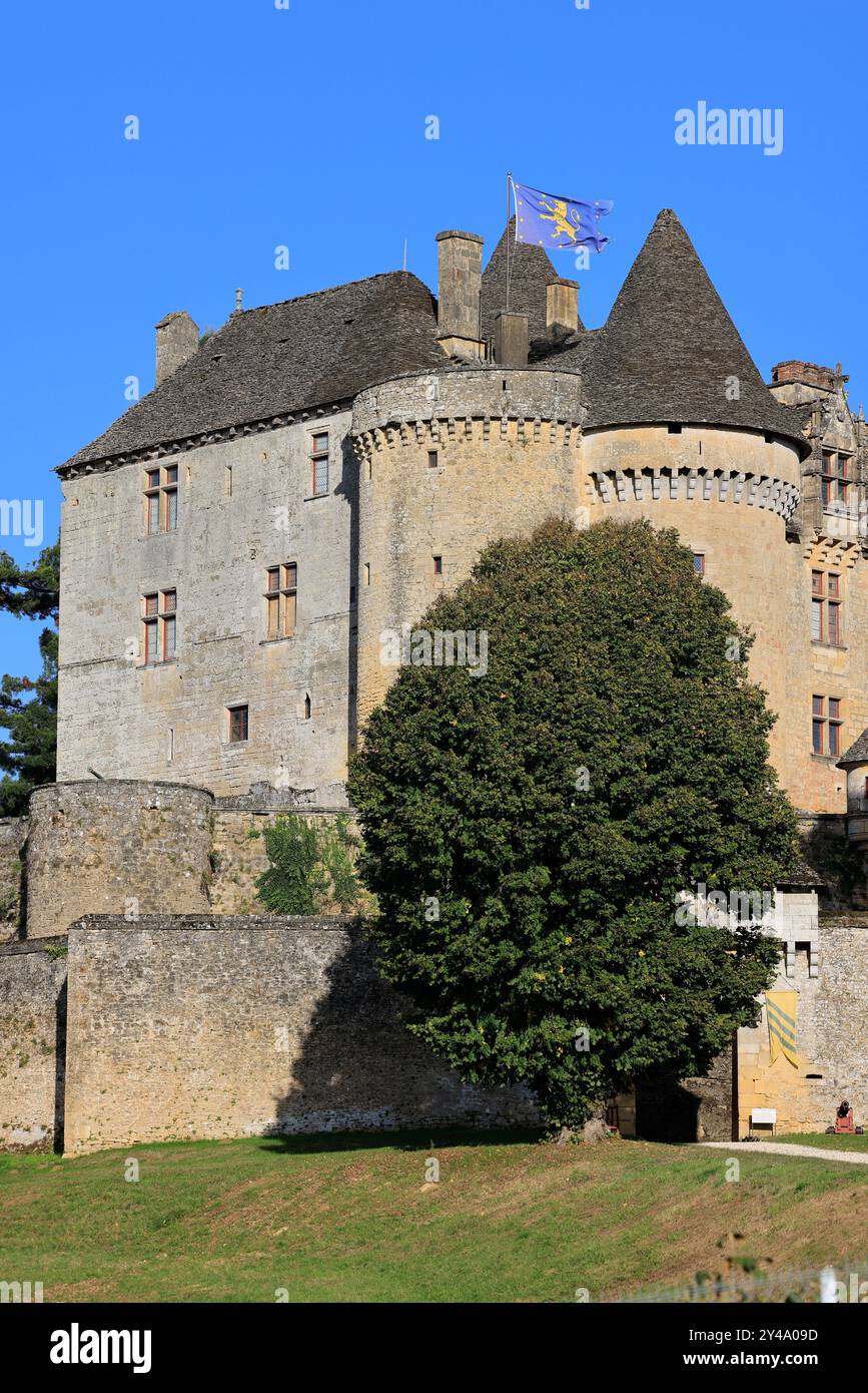 Die Festung von Fénelon in Périgord Noir. Geschichte, Kulturerbe, Tourismus, Film und Fernsehen. Sainte-Mondane, Dordogne, Périgord, New Aquitai Stockfoto