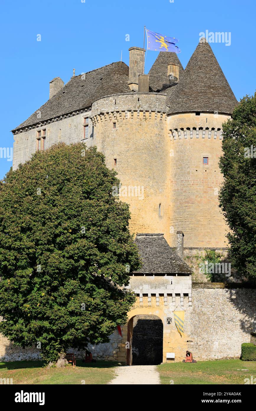 Die Festung von Fénelon in Périgord Noir. Geschichte, Kulturerbe, Tourismus, Film und Fernsehen. Sainte-Mondane, Dordogne, Périgord, New Aquitai Stockfoto