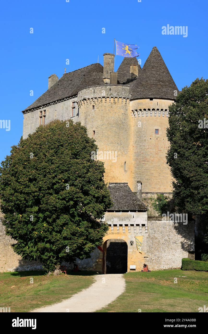 Die Festung von Fénelon in Périgord Noir. Geschichte, Kulturerbe, Tourismus, Film und Fernsehen. Sainte-Mondane, Dordogne, Périgord, New Aquitai Stockfoto