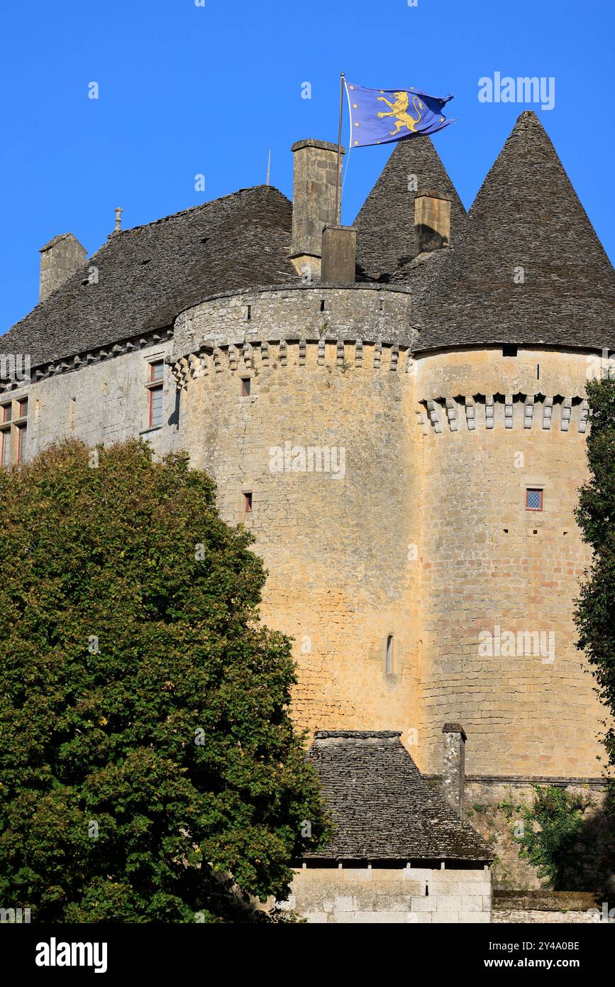 Die Festung von Fénelon in Périgord Noir. Geschichte, Kulturerbe, Tourismus, Film und Fernsehen. Sainte-Mondane, Dordogne, Périgord, New Aquitai Stockfoto