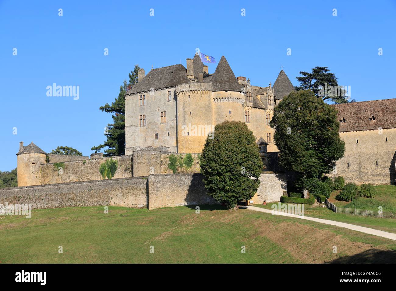 Die Festung von Fénelon in Périgord Noir. Geschichte, Kulturerbe, Tourismus, Film und Fernsehen. Sainte-Mondane, Dordogne, Périgord, New Aquitai Stockfoto