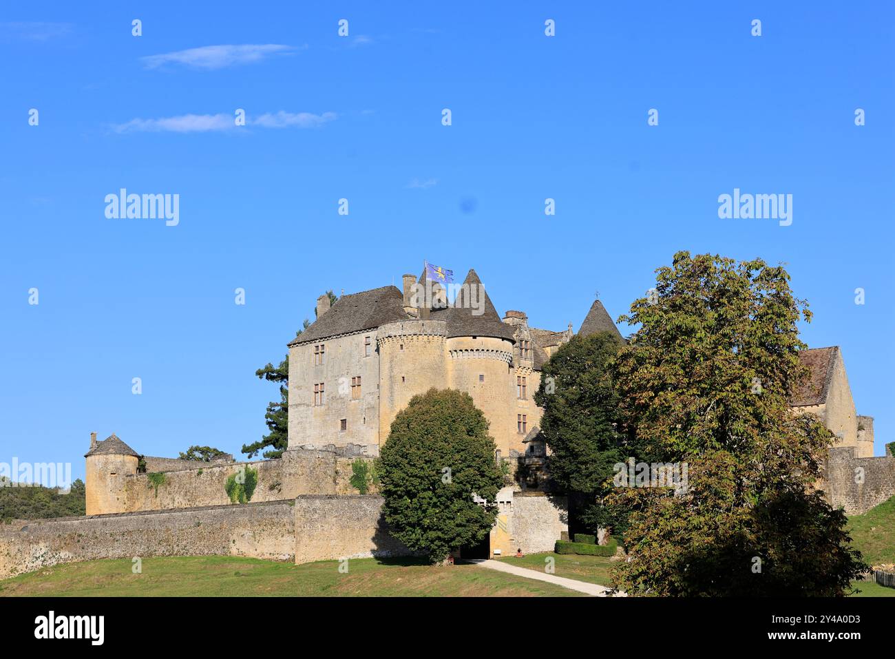 Die Festung von Fénelon in Périgord Noir. Geschichte, Kulturerbe, Tourismus, Film und Fernsehen. Sainte-Mondane, Dordogne, Périgord, New Aquitai Stockfoto