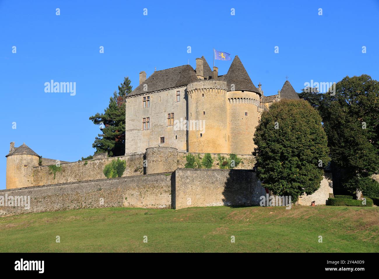 Die Festung von Fénelon in Périgord Noir. Geschichte, Kulturerbe, Tourismus, Film und Fernsehen. Sainte-Mondane, Dordogne, Périgord, New Aquitai Stockfoto