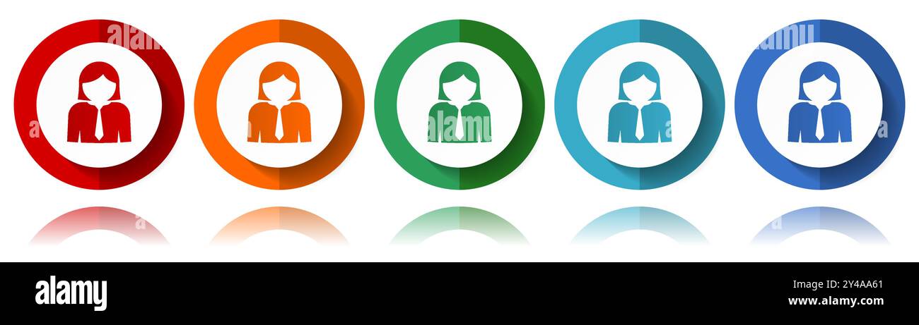 Frau, Geschäftsfrau, Frau, Person, menschliche Vektorsymbole, flacher Symbolsatz für Logo-Design, Webdesign und mobile Anwendungen, farbenfrohe Web Button Colleges Stock Vektor
