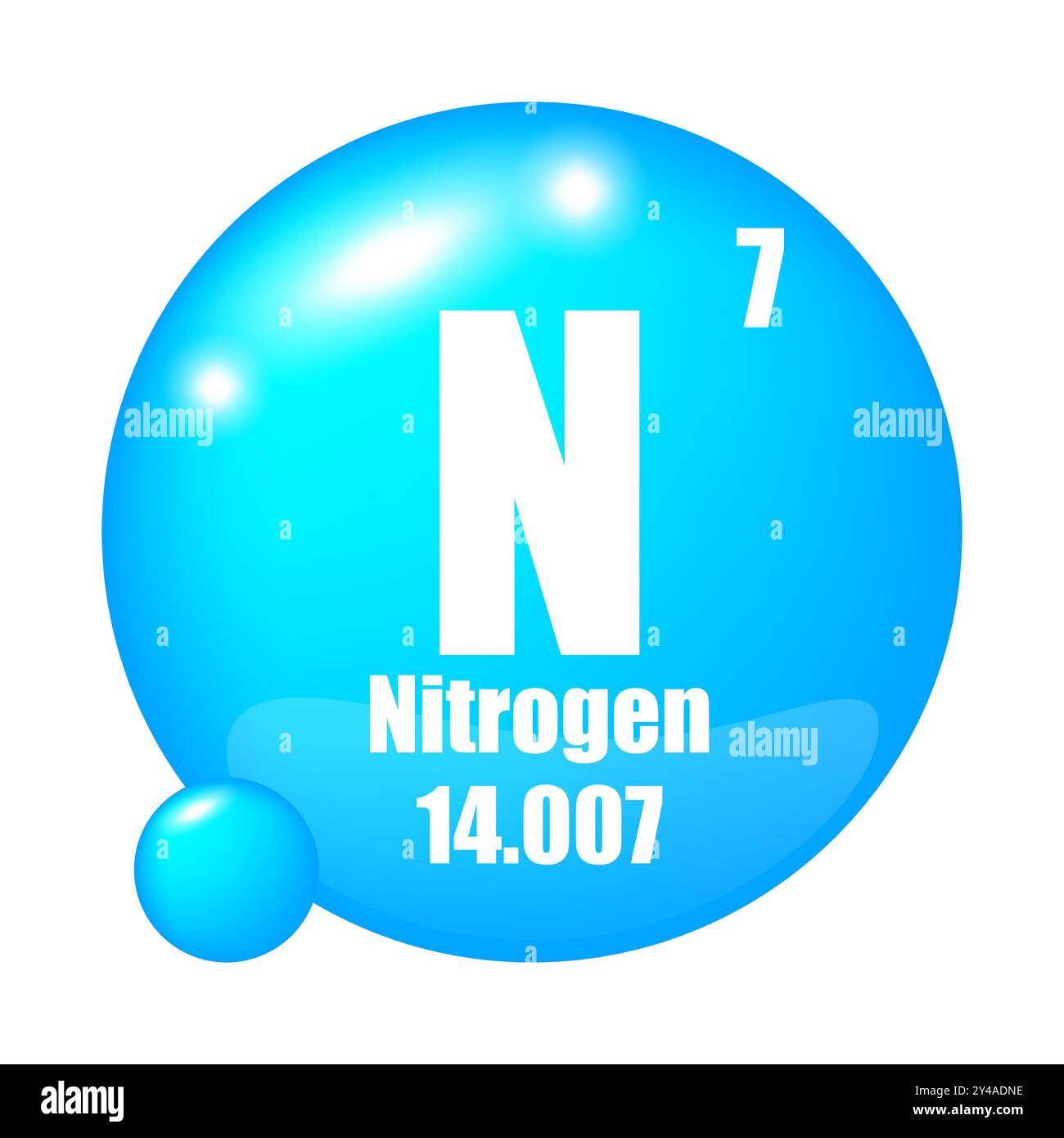 Symbol für Stickstoffelement. N Abkürzung. Atomzahl 7. Atommasse 14.007. Stock Vektor